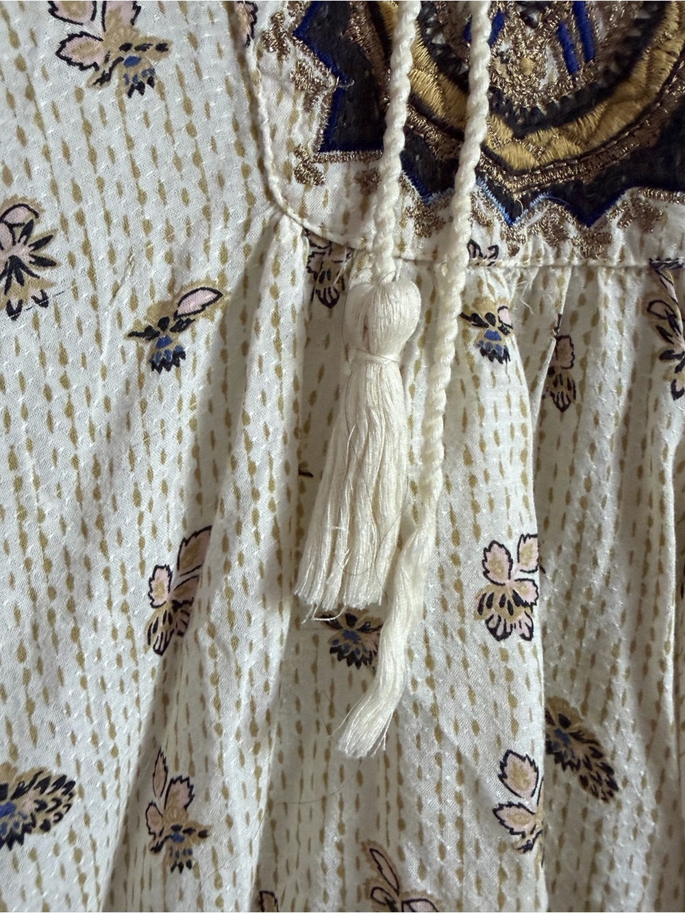 Free People Cream and Yellow Boho Tie-Front Peasant Tunic - Picture 5 of 5